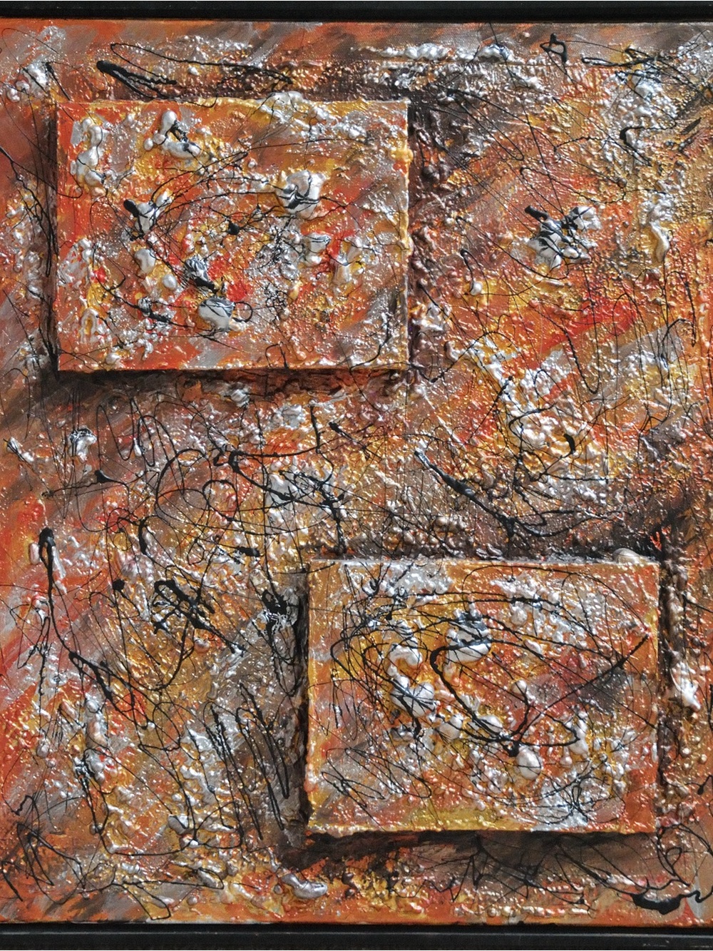 Abstract Textured Wall Art in Orange and Gold - Home Art